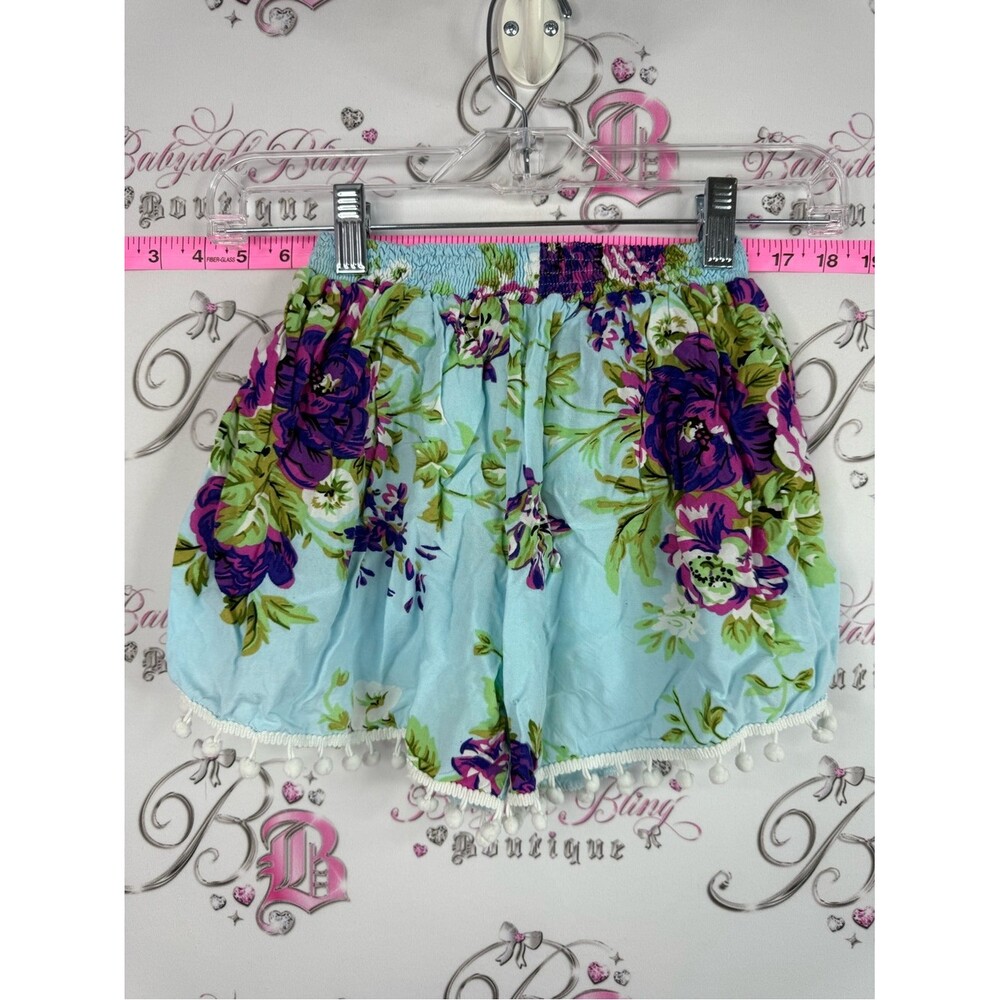Shorts flowers Floral Pom-Pom Trim Women’s Shorts - Light Blue - Picture 2 of 8